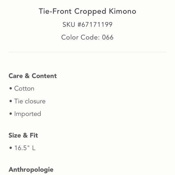 NWT Anthro Tie Front Kimono - Picture 2 of 5